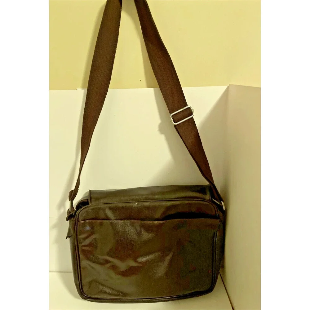 OKPTA Brown Leather Messenger Crossbody Computer Lap Top Bag Flap over Briefcase